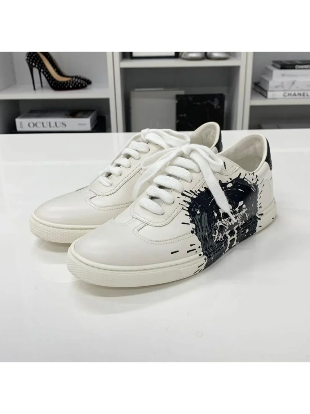 Hermes Quicker Leather Fresh Paint Sneakers White Black